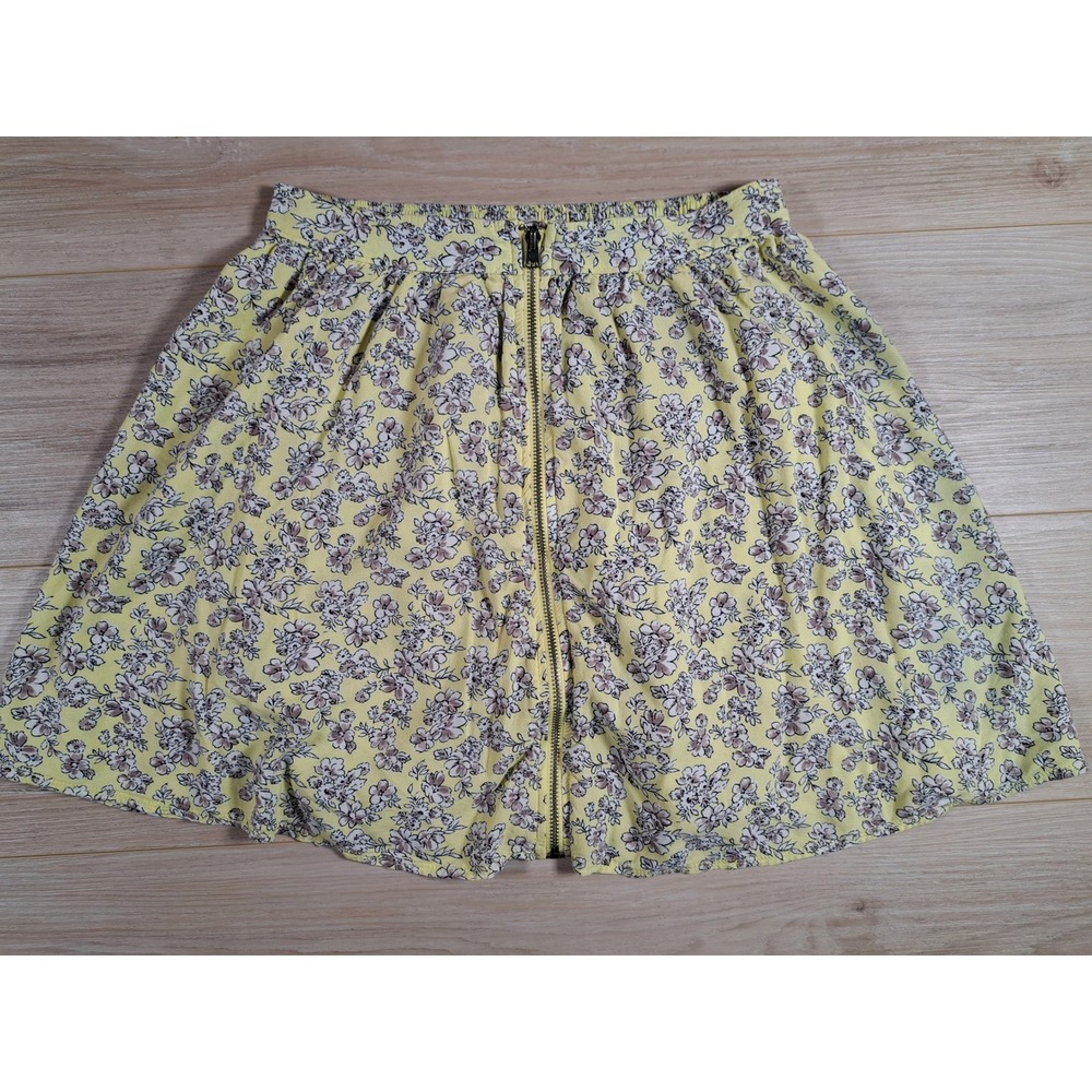 Abercrombie‎ & Fitch Yellow Floral Mini Skirt Front Zip Viscose Womens Size S